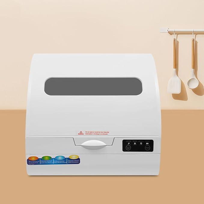 Countertop Dishwasher, Portable Dishwasher With Water Tank, 3 Washing Programs, 360-Degree Water Spraying, 75°C Hot Air Drying Technology, 110v, 1200w (White1)