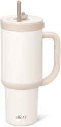 Ello Oasis 30 oz Tumbler with Handle & Retracting Straw | Reusable Insulated Stainless Steel Cup 100% Leakproof, Gifts for Teens Women Men | Keeps cold for 24 Hours, Cup Holder Friendly, Cream Tonal