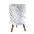 Trash Can with Lid Marble Texture Abstract Press Top Round Small Garbage Bin with Wooden Legs Waste Basket for Kitchen Bedroom Nursery 7L/1.8 Gallon