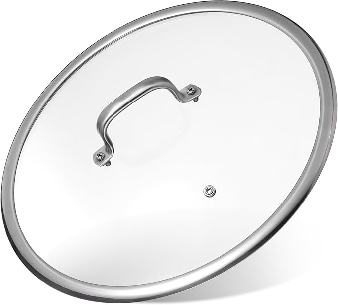 DOITOOL 13 Inch Tempered Glass Pot Lid with Heat-Resistant Handle Thickened Visual Cover for Frying Pan Kitchen Cookware Accessory with Steam Vent and Non-Slip Grip