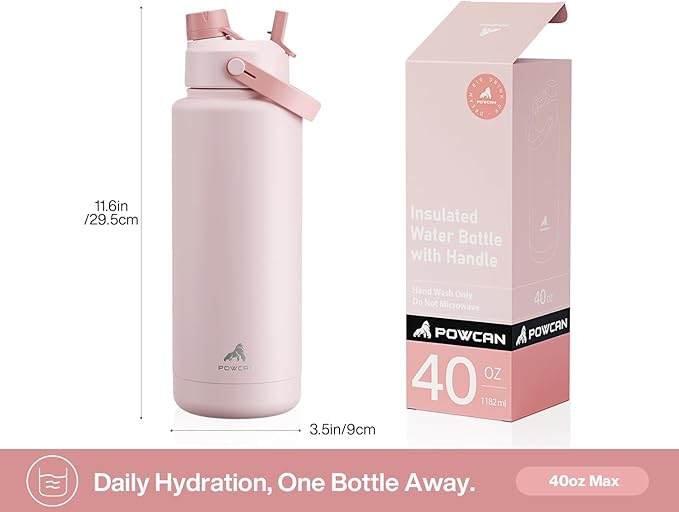 POWCAN 40 oz Insulated Water Bottle with 2-in-1 Straw and Spout Lid, Glow-in-the-Dark, 24H Cold, Leakproof, BPA-Free, Double Wall Stainless Steel for Sports, Gym, Travel, and School (Island Post Co.)
