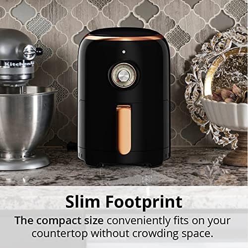 Aria Air Fryers 2Qt Retro Style Ceramic Build, Small Compact Size Airfryer, Easy Clean & Dishwasher Safe, Ceramic Nonstick Teflon Free Small Convection, Black/Stainless Trim & Basket Handle