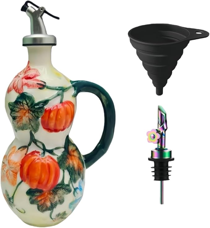 18.26oz/540ml Decorative Olive Oil Dispenser Bottle for Kitchen,Hand Painted Relief Ceramic Olive Oil Bottle,Ceramic Oil Container (Pumpkin)