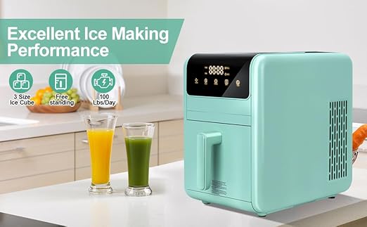 Countertop Ice Cube Maker, 24 Square Ice Cubes in 10-15 Mins, 3 Ice Modes, Self-Cleaning Portable Ice Machine with Touch Control & Timer, 50lbs/Day, Perfect for Home Kitchen Office