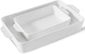 Ceramic Baking Casserole Dish with Handles, Large 9x13 inch Pan and Middle Baking Pan - Porcelain Serving Bakeware Set (White)