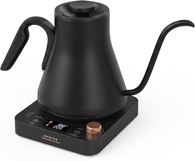 Epeios Electric Kettle, Gooseneck Electric Kettle with ±1°F Temperature Control, 1200W Rapid Heating for Pour Over Coffee & Tea, 304 Stainless Steel Interior, Auto Shut-Off, 0.9L, Black