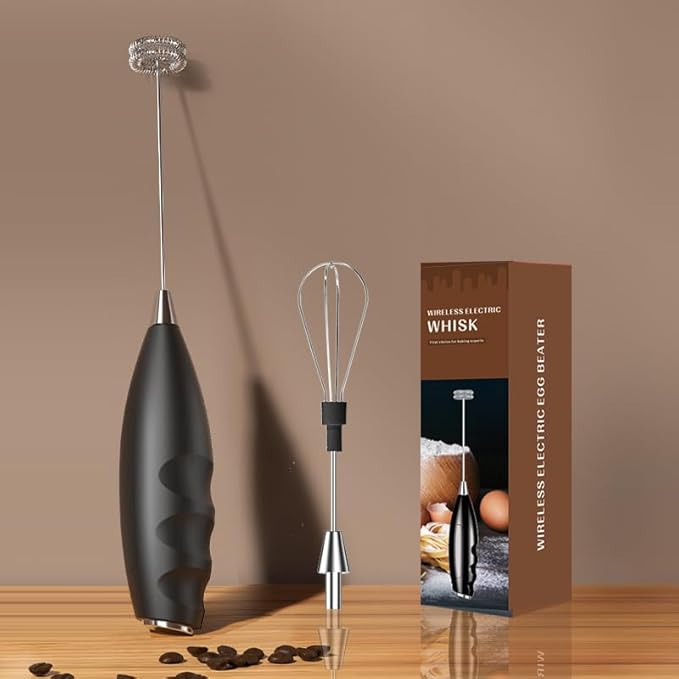 Powerful Milk Frother, Fast Handheld Drink Mixer with Stainless Steel Whisk,Rechargeable Handheld Electric Whisk, Designed to Fit The Handle of The Hand, Ultra Fast Handheld Drink Mixer (Black)