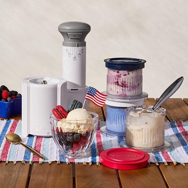 Cuisinart Ice Cream Maker – Cuisinart FastFreeze 250th Celebration Edition Ice Cream Maker, 5-in-1 Ice Cream, Milkshakes, Slushies, Sorbets and Mix-Ins, Freeze Wand, Two 0.5-Pint Mixing Cups with Lids
