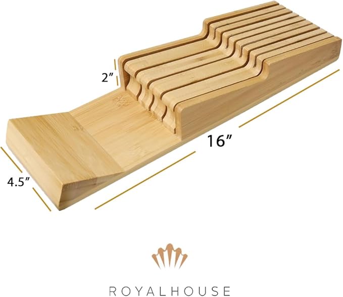 RoyalHouse Bamboo In-Drawer Knife Block,Knife Block without Knives, Fit for 9 Knives, Perfect for Home and Chefs, Premium Knife Holder, Gifts, Housewarming