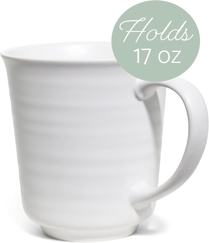 Elanze Designs White Matte Glaze Finish 17 ounce Stoneware Coffee Cup Mugs Set of 4