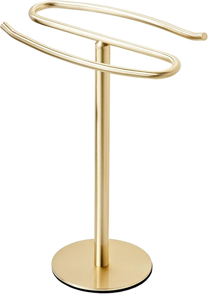 Gold Hand Towel Holder Stand,13 Inch Free-Standing Towel Rack, SUS304 Stainless Steel Towel Bar Rack Stand, Tower Bar for Bathroom Kitchen Vanity Countertop…