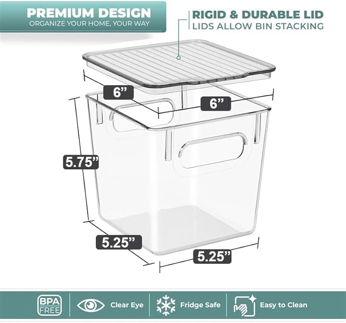 Sorbus Small Plastic Storage Bins (4 Pack) – Clear Bins for Kitchen, Pantry, Fridge, Cabinet, and Refrigerator – Stackable Storage Containers for Home Organization