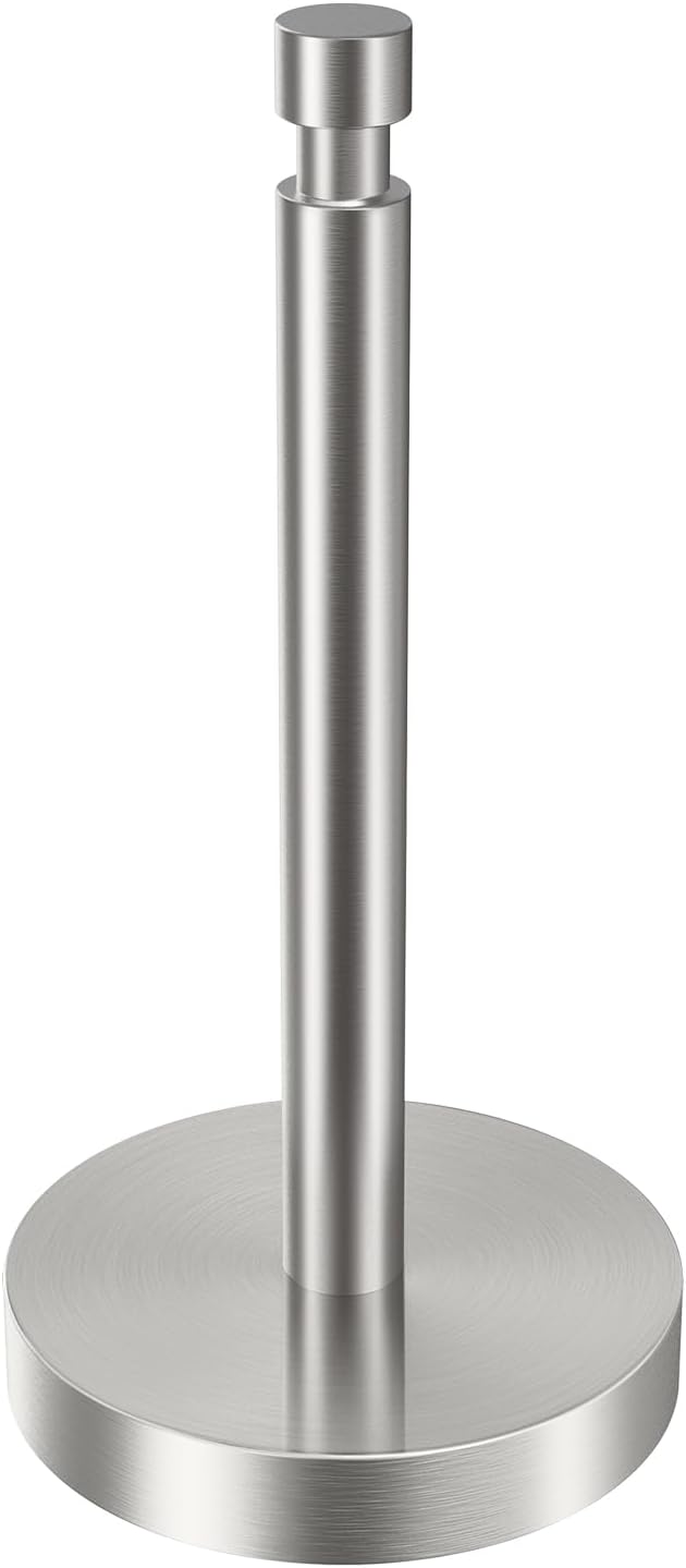 YUMORE Paper Towel Holder Countertop, Counter Paper Towel Holder with Weighted Base Non Slip, Standing Paper Towel Roll Holder for Modern Kitchen Bathroom, Stainles Steel (Brushed Nickel)