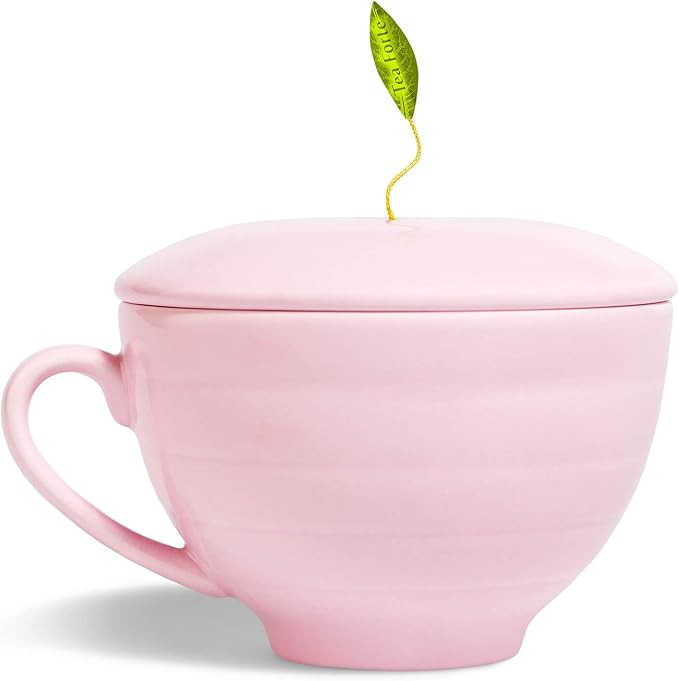 Tea Forte Porcelain Tea Cup and Lid, Steeps 8 oz., Microwave & Dishwasher Safe, Café Cup Rose Pink