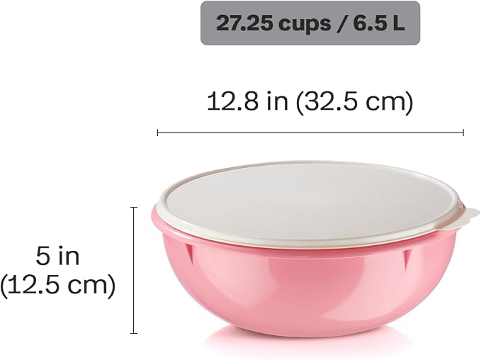 Tupperware Fix-N-Mix 1.7 Gallon Mixing Bowl with Lid, Pink Vintage Color, Dishwasher Safe and BPA Free (6.5 L)