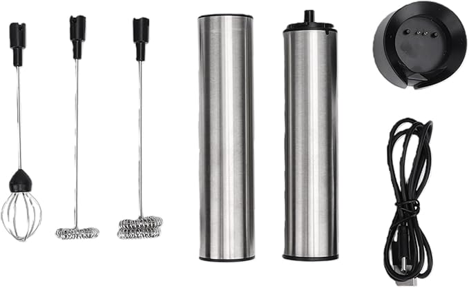 Zunate Milk Frother Handheld USB Rechargeable Electric Whisk, Portable Drink Mixer for Coffee Hot Chocolate Matcha with Stainless Steel Whisk and Base Setup