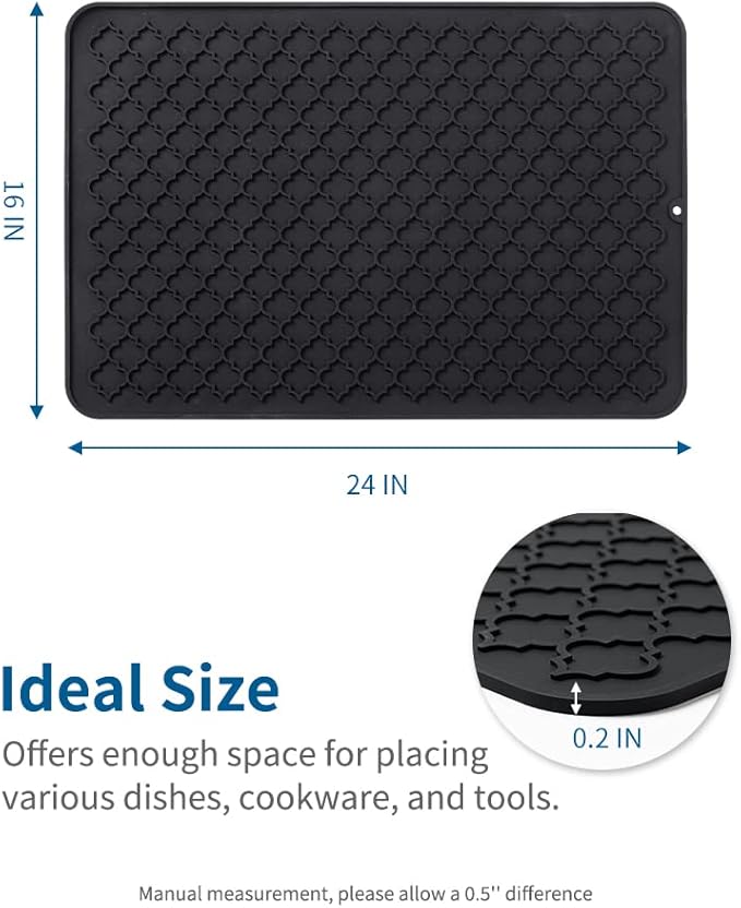 AMOAMI-Dish Drying Mats for Kitchen Counter-Silicone Dish Drying Mat-Kitchen Dish Drying Pad Heat Resistant Mat-Kitchen Gadgets Kitchen Accessories Kitchen Small Appliances(16" x 24", BLACK)