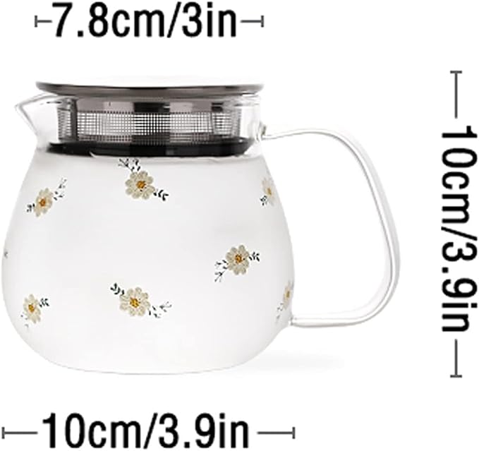 High Borosilicate Glass Water Pitcher With Filter Cover, 16.5oz Small Teapot For Juice, Milk, Hot & Cold Drinks