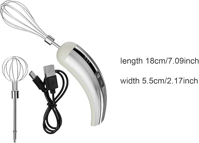Electric Egg Beater Handheld Milk Frother Cordless Cream Mixer Adjustable 5 Speeds Stainless Steel USB Whisk Suitable for Kitchen, Silver White