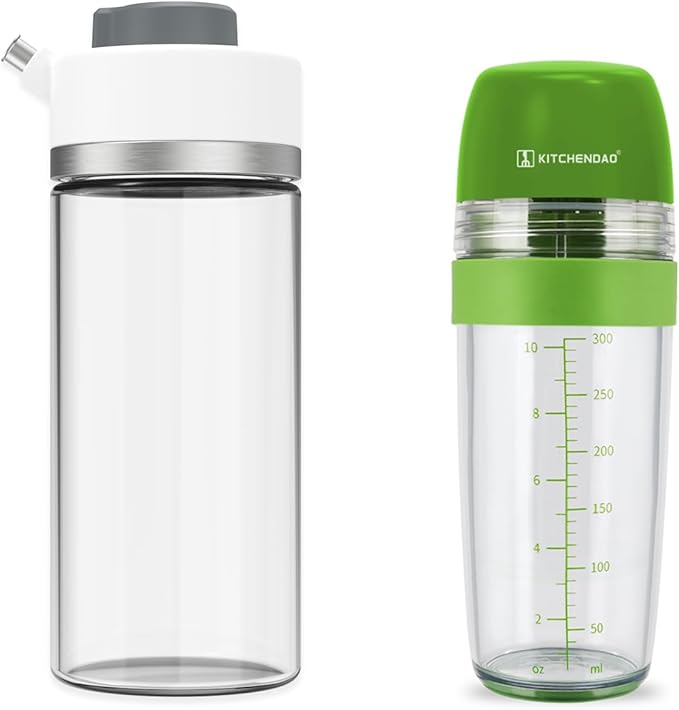 KITCHENDAO Precision Pour Glass Oil Dispenser and 2 in 1 Salad Dressing Shaker
