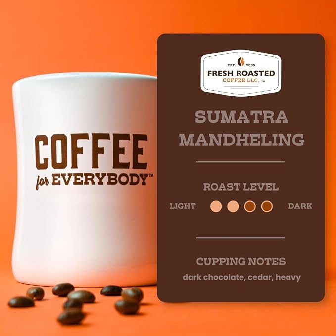 Fresh Roasted Coffee, 100% Sumatra Mandheling Whole Bean Coffee, Medium Roast, Single Origin, Kosher, 12 oz