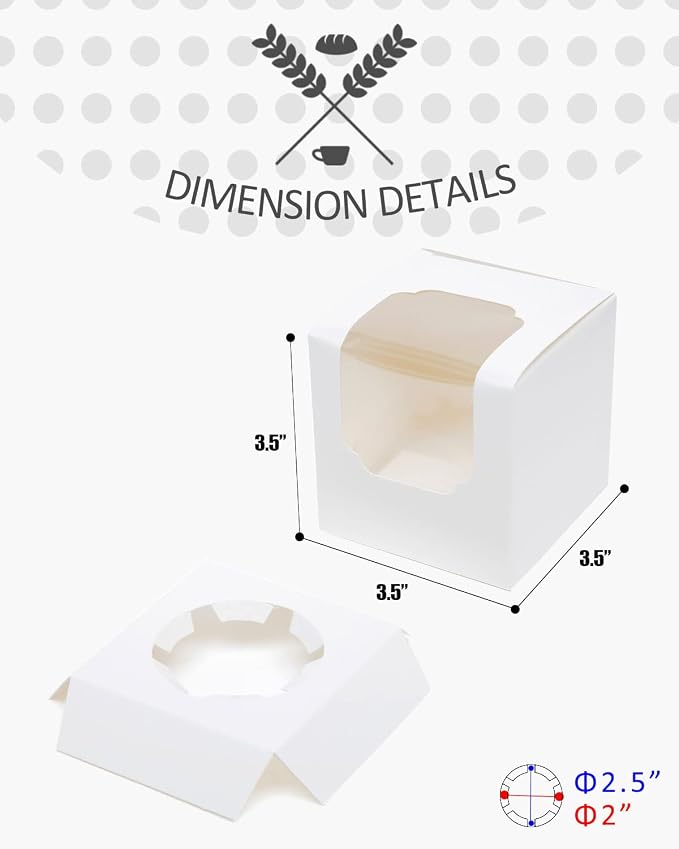 qiqee Auto-pop up Cupcake Boxes 100-Packs Individual Cupcake Container White 3.5" x 3.5" x 3.5" Single Cupcake Boxes