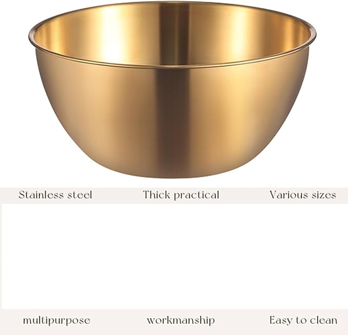 Stainless Steel Salad Bowls Set of 2 Mixing Bowls with Measurement Markings, Snacks Bowls, 3.17 Quart Gold Serving Bowls for Mixing, Cooking, Baking, Prepping and Home Kitchen Food Storage