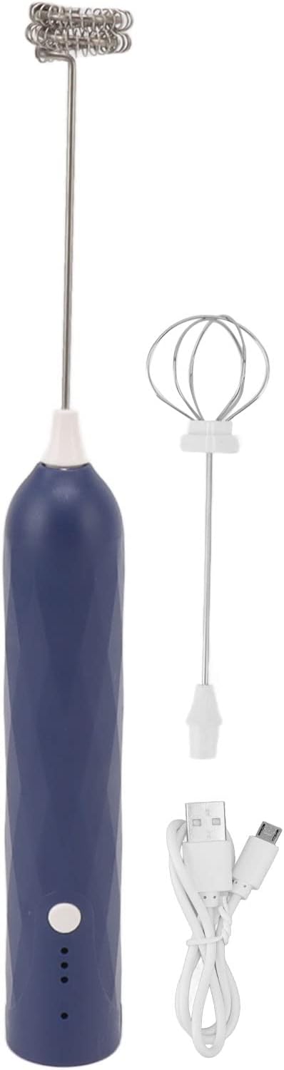 Rechargeable Milk Frother & Egg Beater 3Speed Handheld Electric Whisk with 2 Stainless Steel Heads USB Charging for Coffee Matcha Hot Chocolate (Blue)