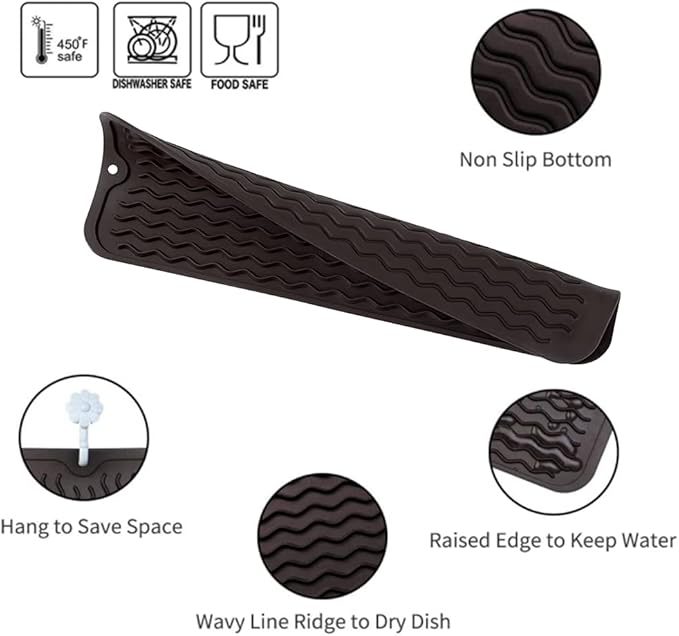 MicoYang Silicone Dish Drying Mat for Multiple Usage,Easy clean,Eco-friendly,Heat-resistant Silicone Mat for Kitchen Counter,Sink,Bar,Bottle,or Cup Coffee M 17 inches x 6 inches
