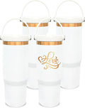 30 oz Tumbler Bulk with Handle and Straw, Vacuum Insulated Tumblers with Flip Straw and Top Handle, Leakproof Powder Coated Tumbler, Stainless Steel Travel Mug for Coffee Water (White, 4 Pack)