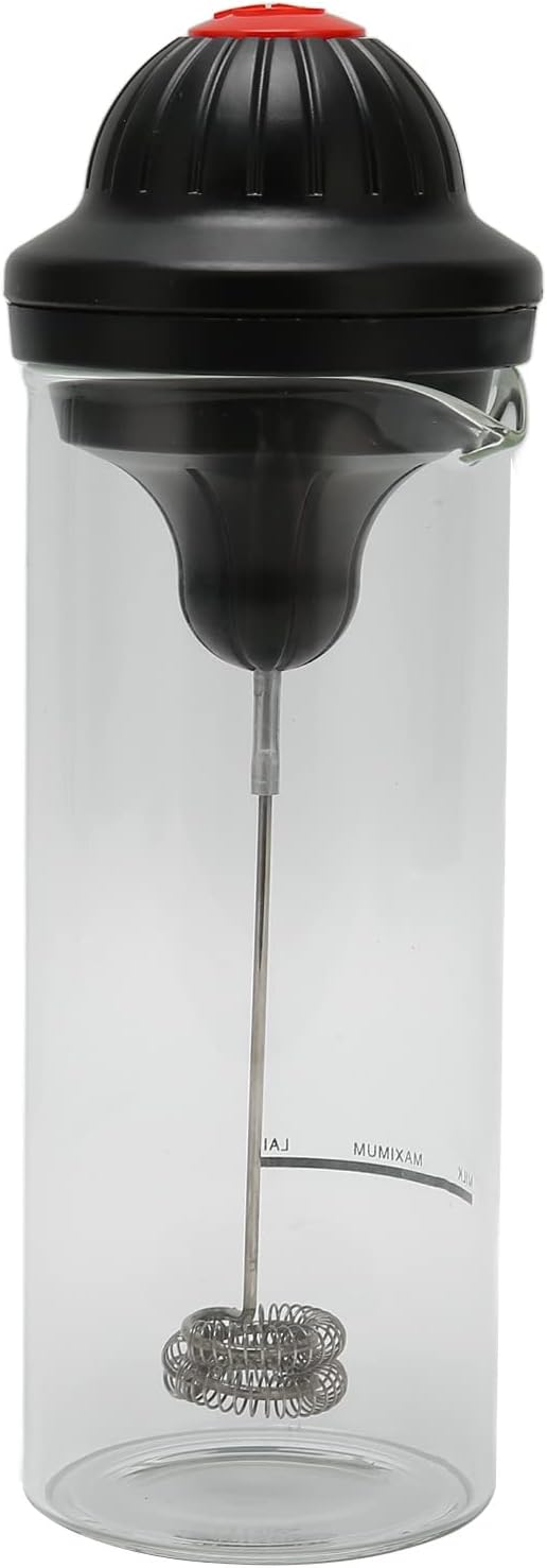 Handheld Milk Frother, Battery Powered Electric Handheld Milk Foam Maker with Heatproof Glass for Egg Cream Coffee