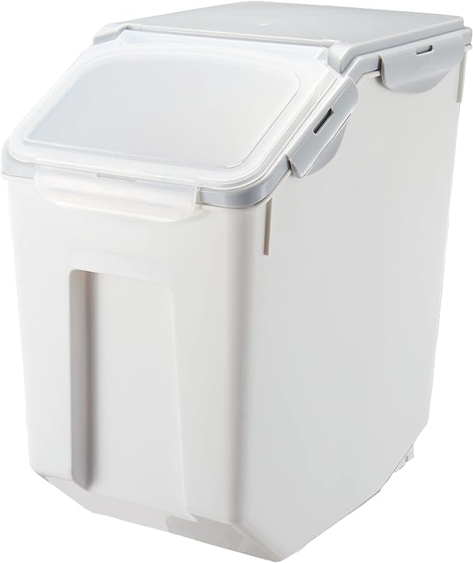 HANAMYA 15 Liter / 30 lbs Rice Storage Container with Measuring Cup, BPA free, For Rice | Grain | Pet Food | Flour, 1 count, White & Gray