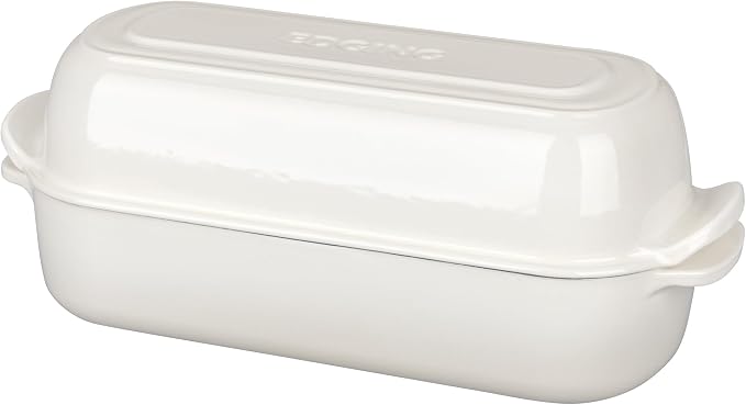 EDGING CASTING Enameled Cast Iron Loaf Pan with Lid, Bread pan, Dutch Oven Bread pan for Homemade Sourdough Bread Baking, 12.5x5.5 inch, 5qt, White