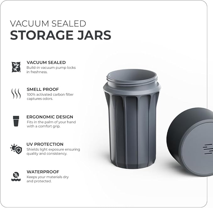 Staze Air Tight Smell Proof Container (148ml) – Vacuum Seal Jar with UV Protection, Waterproof Food Storage Canister, Portable Small Smell Proof Jar for Coffee, Herb, Spice & Gummies - Slate
