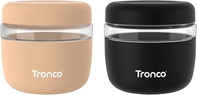 Tronco 24 oz Glass Food Storage & Lunch Bowl Containers with Airtight Lids | Leak & Spill Proof Meal Prep Container & Food Storage Jar for Lunch, Salad, Oats, Soup, BPA-Free, Microwave & Dishwasher Safe