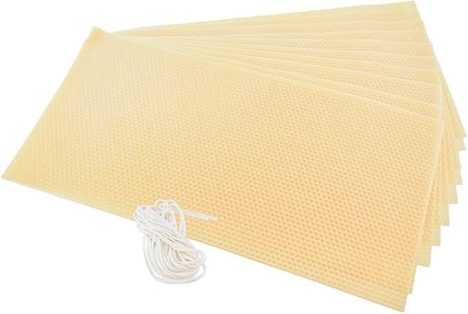 Stakich Candle Making Pure Beeswax Kit, 50 Full Size Sheets - 8 1/8 Inch x 16 3/4 Inch - Comes with Wicking and Instructions