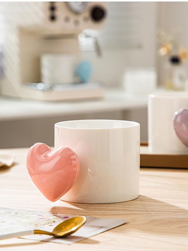 Pearl Ceramic Coffee Mug for Tea Latte Milk Cute Love Shape Cup for Home Office Women Gift 6.5 oz (love purple, 330 ml)