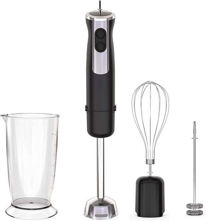 Immersion Blender Handheld,1000W hand blender stainless steel,Stick Blender,2-speed wired mixer, Includes Beaker, Whisk, Frother, for Kitchen, Baby Food Blender,smoothies