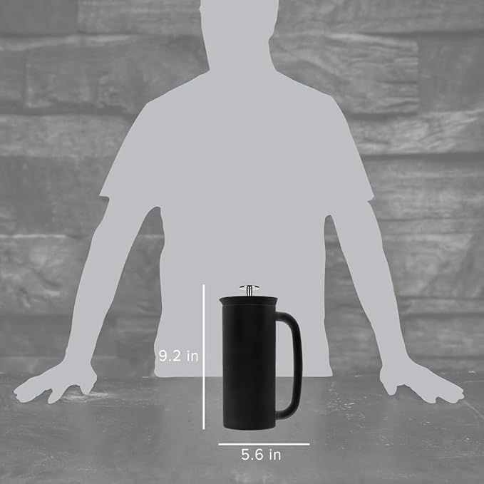 ESPRO Pro P7 French Press Stainless Steel 304 – Patented Double Walled Micro-Filter Insulated French Press Coffee Maker, Grit-Free Brew - Heat Resistant BPA Free - Matte Black - 18oz
