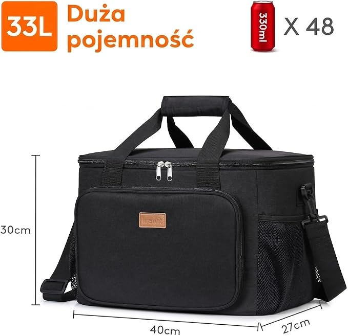 Lifewit Medium Lunch Bag Insulated Lunch Box Soft Cooler Cooling Tote for Adult Men Women, Black 48-Can (33L)