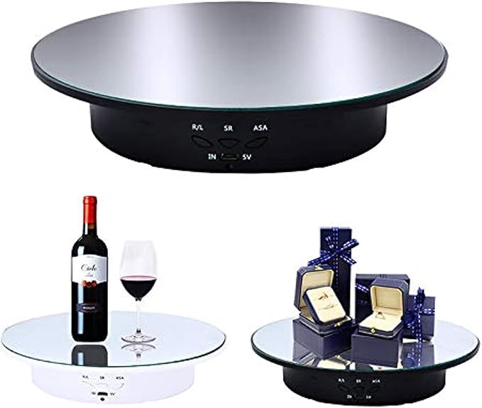 JAYEGT Motorized Rotating Display Stand, 7.87inch /17.6lbs Load, 360 Degree Electric Rotating Turntable for Photography Products, Jewelry, Cake,3D Model , Mirror Cover (Black/Button Control)