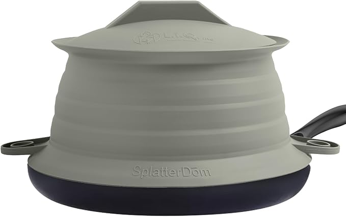 L.I.Q Silicone Splatter Guard – Fits 10 and 12 Inch Pots (25 and 30 Centimeters) – Microwave Safe and Durable SplatterDom - Includes 10” Lid - Food and Oil Splash Guard (Smoke, Large)