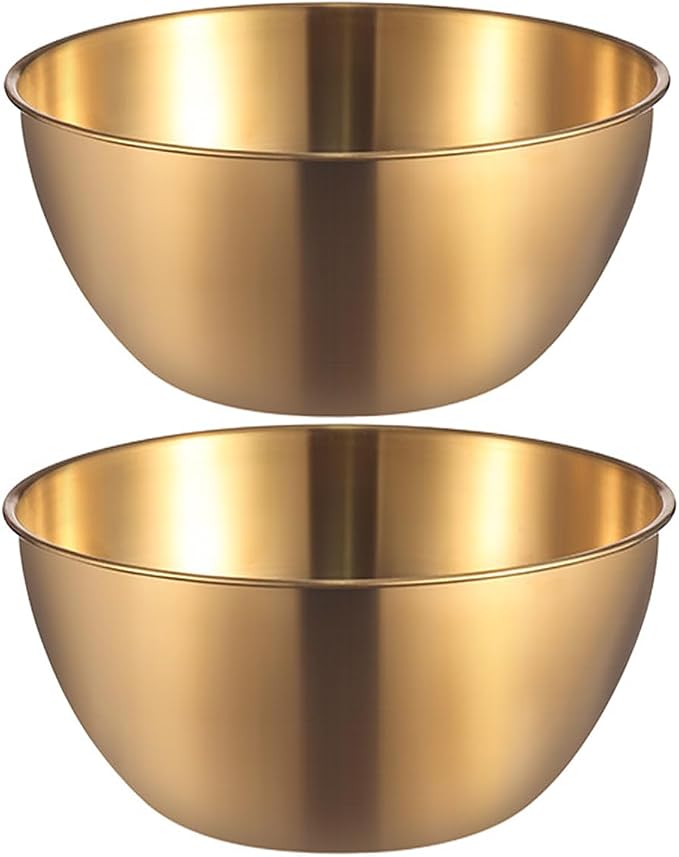 Stainless Steel Salad Bowls Set of 2 Mixing Bowl with Measurement Markings Snacks Bowls, 2.11 Quart Gold Serving Bowls for Mixing, Cooking, Baking, Prepping and Home Kitchen Food Storage Bowls