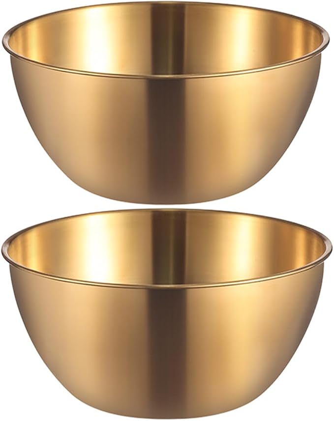 Stainless Steel Salad Bowls Set of 2 Mixing Bowls with Measurement Markings, Snacks Bowls, 3.17 Quart Gold Serving Bowls for Mixing, Cooking, Baking, Prepping and Home Kitchen Food Storage