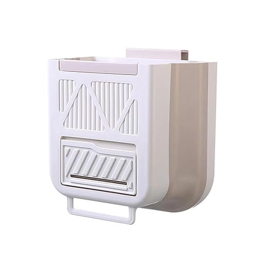 Collapsible Hanging Kitchen Trash Can No Bending Waist Bin Convenient Cleaning Garbage Disposal for Home Use Large Size Foldable Kitchen Can Wall Mounte(Beige)