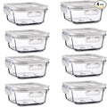 16oz Square Glass Food Storage Containers With Lids, 2 Cup Square Glass Food Containers With Lids, BPA free Small Meal Prep Bowls for leftovers, Dishwasher, Freezer Safe (8Pack)