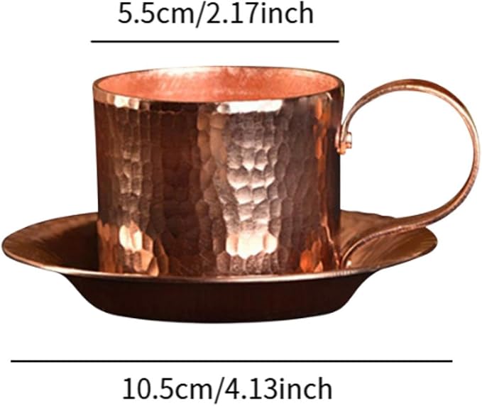 Pure Copper Coffee Mug,Small Tea Cup,Traditional Drinking Gifts,Drink Mug Copper Cup for Home Restaurant Cafe Bar, with saucer