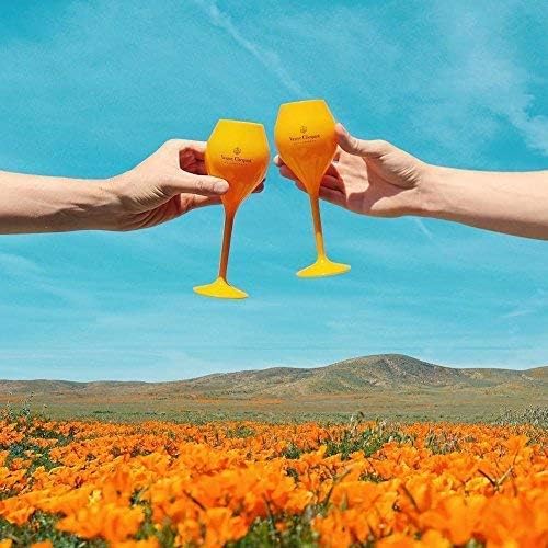 Veuve Clicquot 6x Yellow Trendy Champagne Flutes Polycarbonate Acrylic Poolside Glasses Goblets (Small Edition)
