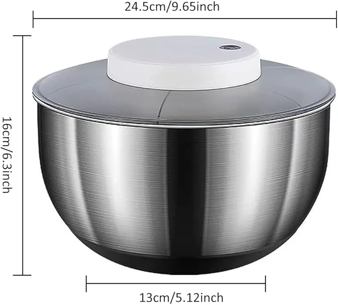 Automatic Electric Salad Spinner, 5L Type-C Rechargeable Lettuce Spinner Stainless Steel Salad Rotator Lettuce Washer and Spinner Dryer for Salad Greens, Lettuce, Fruits and Vegetables