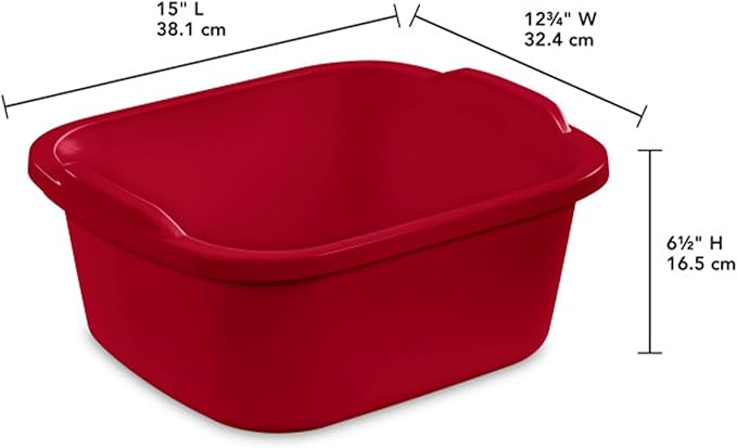 Sterilite Convenient Extra Large Heavy Duty Multi-Functional Home 12 Quart Standard Sink Dish Washing Plastic Storage Pan, Red (16 Pack)
